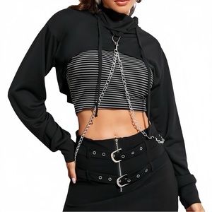 LNWT - SHEIN Chain Detail Super Crop Hoodie w/o Striped Top - S
